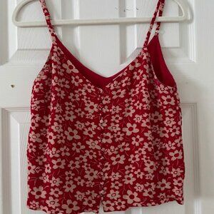 Madewell Red cropped tank top flower pattern buttons size 4